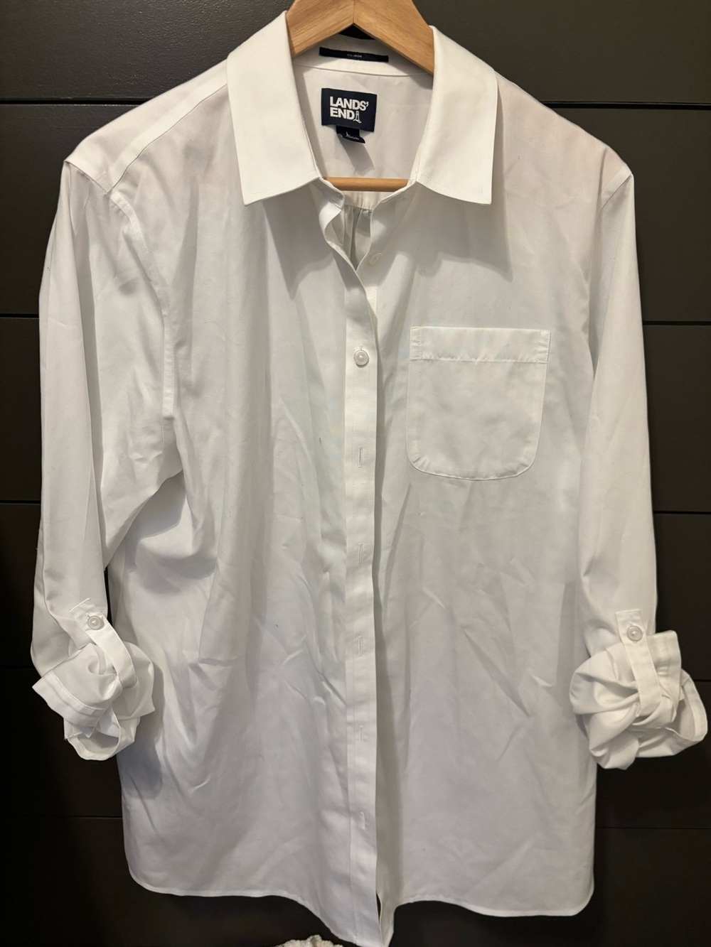 Lands' End Boys Youth White Button-Down Dress Shirt Size Large 14/16